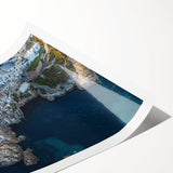 Stunning landscape canvas print showcasing dramatic cliffs and vibrant colors, rolled and securely packaged in a protective cardboard tube for shipping. Ideal for home decor enthusiasts seeking nature-inspired wall art.