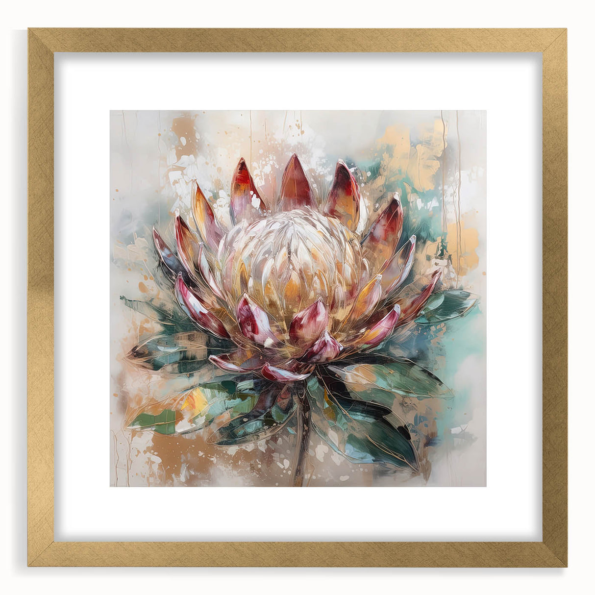 Burgundy and Gold Floral Wall Art – Elegant Canvas for Living Room