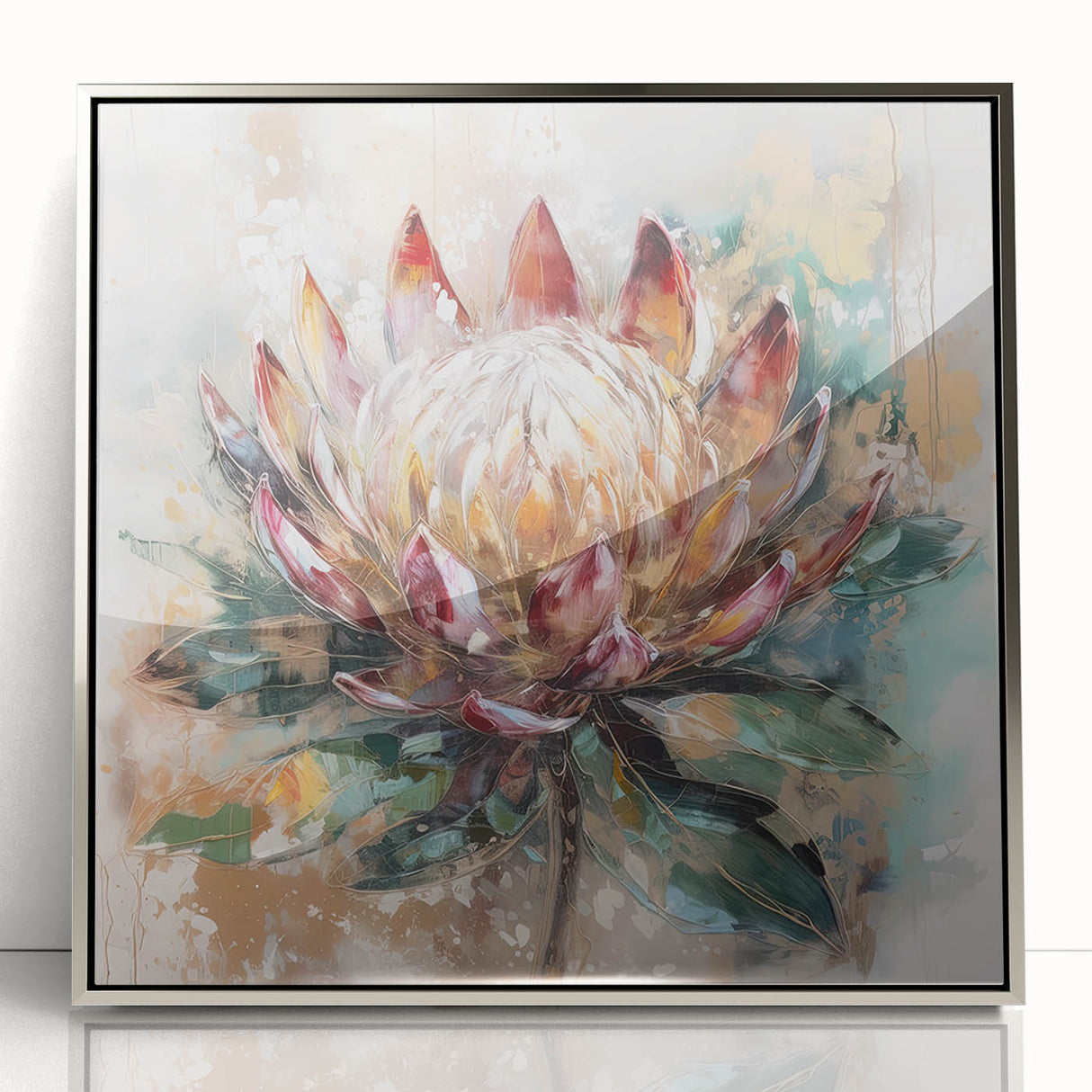 Burgundy and Gold Floral Wall Art – Elegant Canvas for Living Room