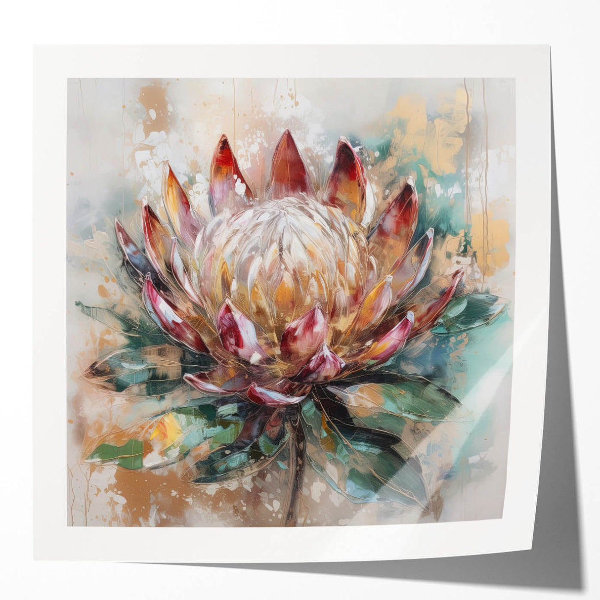 Burgundy and Gold Floral Wall Art – Elegant Canvas for Living Room