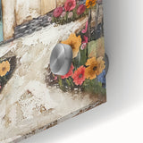 Close-up of an abstract architecture wall art piece printed on acrylic glass, showcasing vibrant colors and intricate geometric patterns, perfect for modern decor.