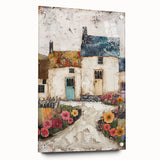 Abstract architectural wall art piece with a side view showcasing vibrant colors and geometric patterns, mounted on acrylic glass with visible pins for a modern touch. Ideal for contemporary interior decoration and art enthusiasts.