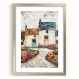 Abstract architectural wall art framed in silver with a mat, showcasing intricate geometric patterns and modern design elements, perfect for contemporary decor.