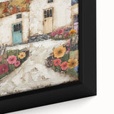 Close-up of a framed abstract architecture wall art piece, showcasing vibrant geometric patterns and a textured surface, perfect for modern interior decor.