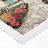 Abstract architecture wall art on rolled canvas, showcasing geometric shapes in blue and gold hues, ideal for modern decor. Perfectly packaged for easy display.