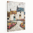 Abstract architecture wall art on stretched canvas showcasing geometric shapes and vibrant colors, designed to enhance modern interiors with artistic flair.