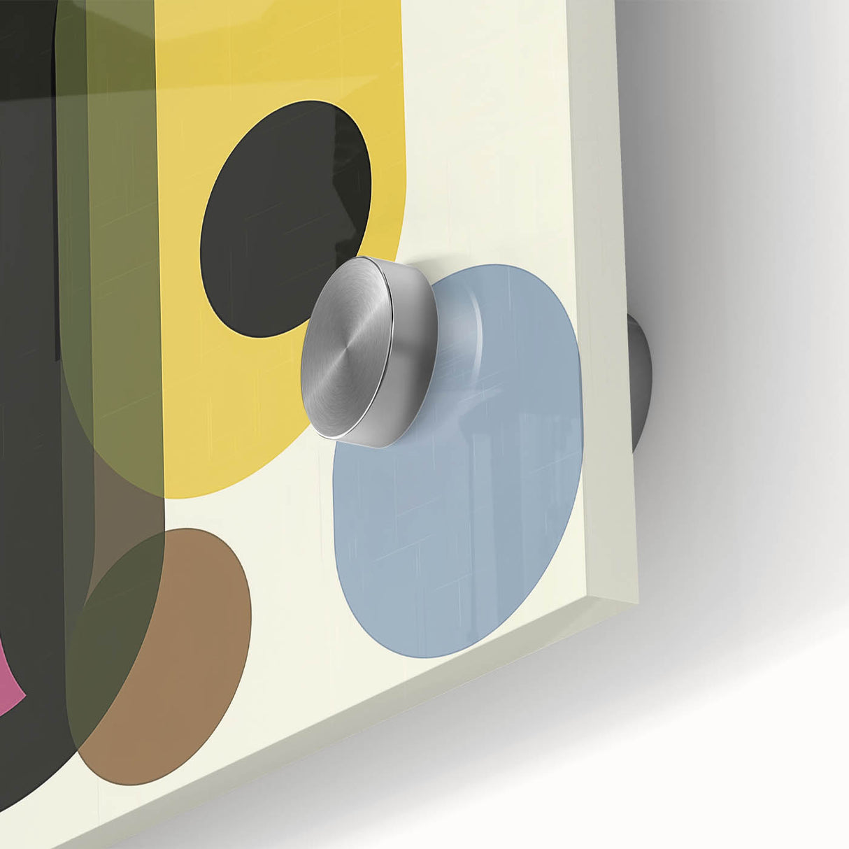 Close-up view of a vibrant abstract geometric design on acrylic glass, showcasing a blend of sharp angles and soft colors, perfect for modern home decor.