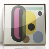 Abstract geometric framed acrylic artwork featuring gold accents and sleek lines, perfect for modern home décor. Ideal for adding a touch of elegance to any space.