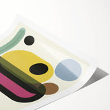 Abstract geometric rolled print showcasing vibrant colors and intricate shapes, elegantly packaged in a protective cardboard tube for safe delivery.