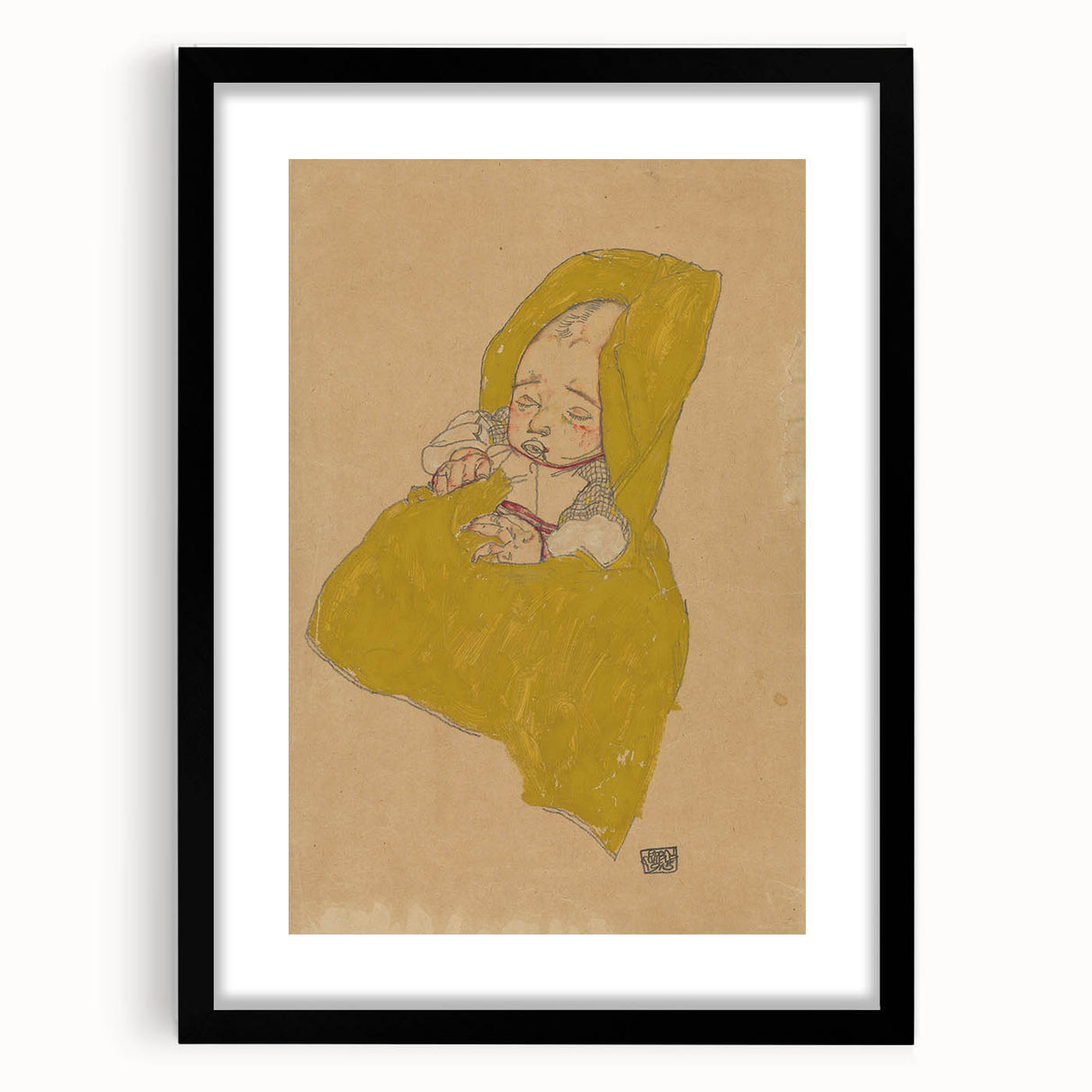 Soft Art Deco Wall Art - Portrait of Sleeping Infant in Golden Blanket