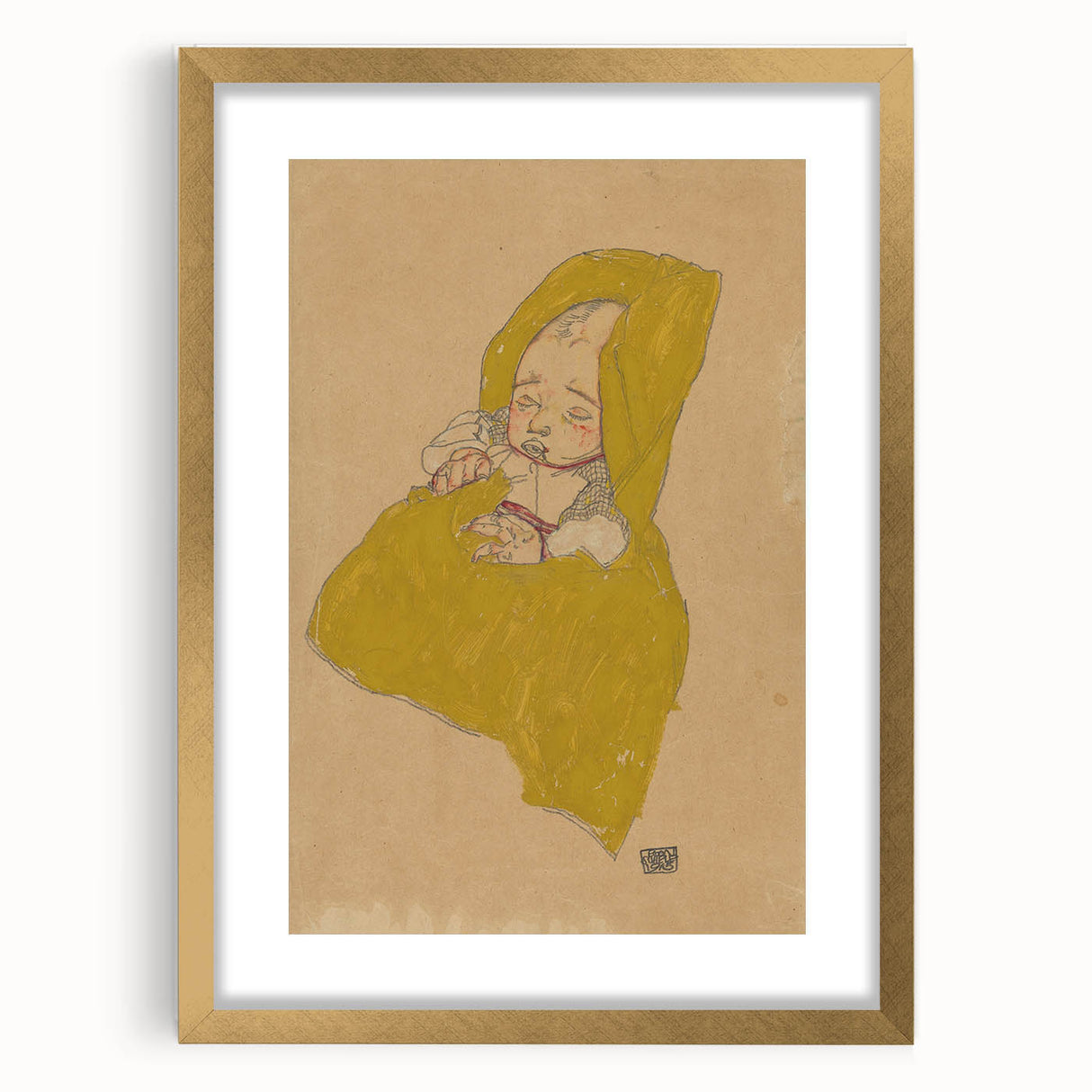 Soft Art Deco Wall Art - Portrait of Sleeping Infant in Golden Blanket