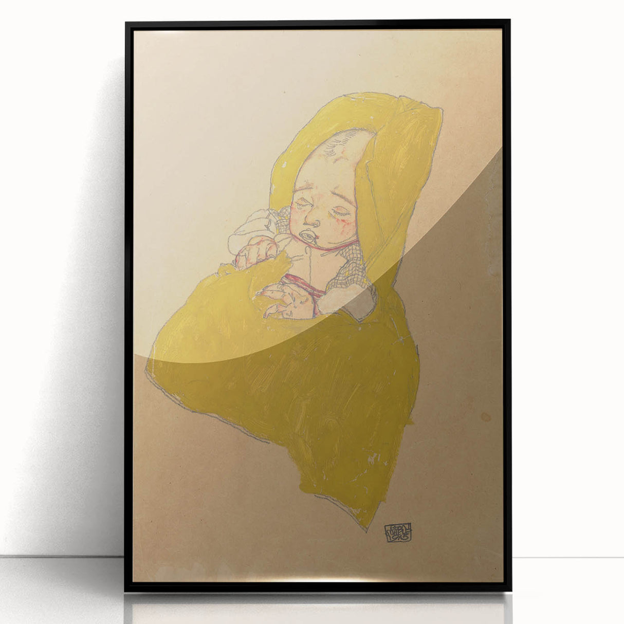Soft Art Deco Wall Art - Portrait of Sleeping Infant in Golden Blanket