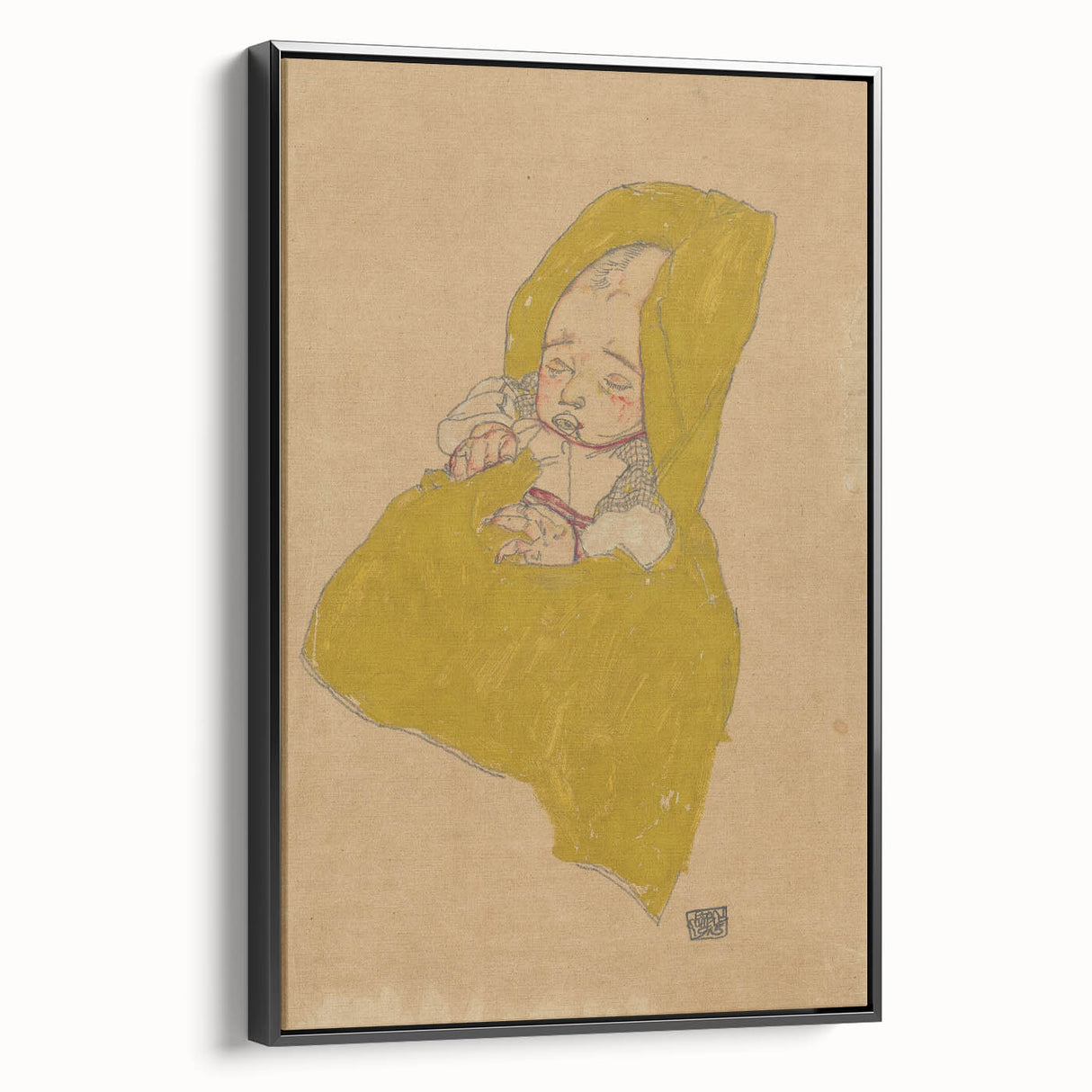 Soft Art Deco Wall Art - Portrait of Sleeping Infant in Golden Blanket