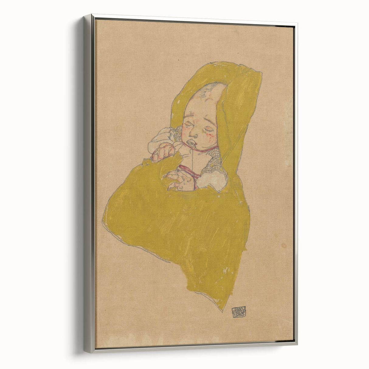 Soft Art Deco Wall Art - Portrait of Sleeping Infant in Golden Blanket