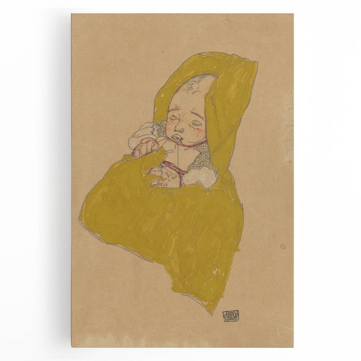 Soft Art Deco Wall Art - Portrait of Sleeping Infant in Golden Blanket