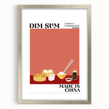 Textured art depicting abstract food dishes in muted earth tones, framed with a silver mat, suitable for bedroom decor.