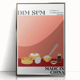 Mid-century modernist art featuring various stylized food dishes in a silver framed acrylic print.