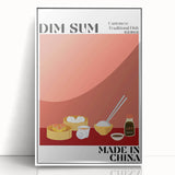 Art Deco poster featuring an array of food dishes in muted earth tones on a white acrylic framed print.