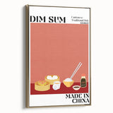 Framed canvas wall art featuring a vintage poster of various food dishes, displayed in black with gold accents.