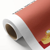 Art deco poster featuring an assortment of stylized food dishes in bold colors on rolled canvas.