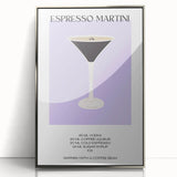 Mid-century modernist art depicting various food and drinks, rendered in vibrant colors on a silver-framed acrylic.