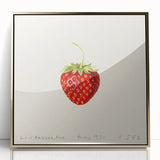 Mid-century modernist acrylic print of vibrant fruits on gold background, ideal for nursery wall art.
