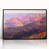 Framed acrylic artwork depicting a stunning landscape of canyons, showcasing rich earthy tones and dramatic rock formations, perfect for home decor.