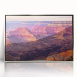 Framed acrylic art piece showcasing a stunning landscape of canyons in vibrant colors, perfect for enhancing home decor with a modern aesthetic.