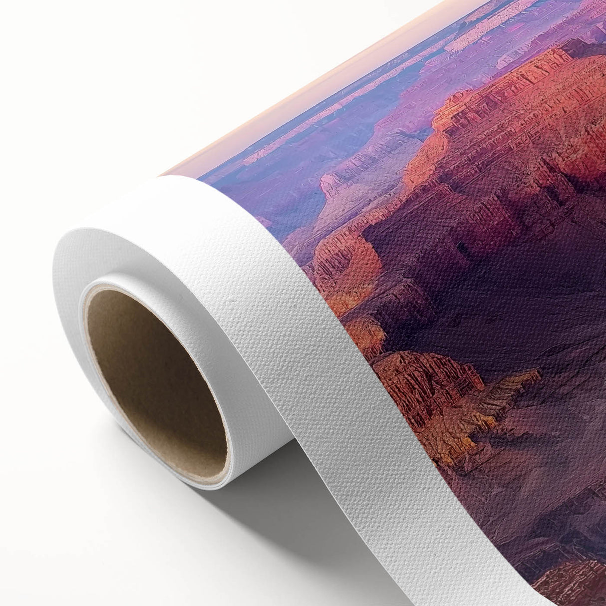 Stunning rolled canvas depicting a vibrant landscape of canyons in earthy tones, showcasing intricate details and textures, perfect for home decor or art enthusiasts.