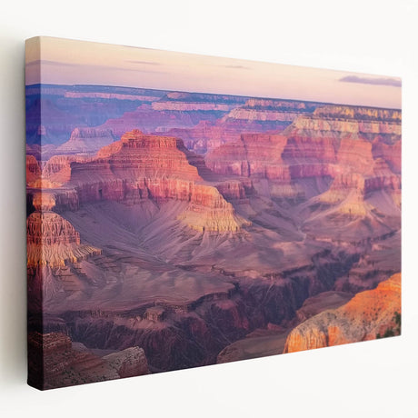 Stretched canvas artwork showcasing a vibrant landscape of canyons in warm earth tones, ideal for home decor or office spaces, enhancing any interior aesthetic.