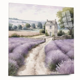 Vibrant landscape wall art featuring a serene countryside scene in rich colors, showcased in acrylic glass with a sleek side view, ideal for home decor.