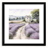 Black-framed landscape wall art depicting a serene countryside scene, featuring lush greenery and vibrant skies, perfect for home decor enhancement.