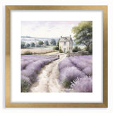 Framed landscape wall art depicting a serene countryside scene with lush greenery, set in a gold frame with a white mat, ideal for home decor enhancement.