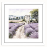 Framed landscape wall art depicting a serene countryside scene with rolling hills and a blue sky, featuring a white mat and sleek frame for a modern touch. Ideal for home decor enthusiasts seeking nature-inspired artwork.