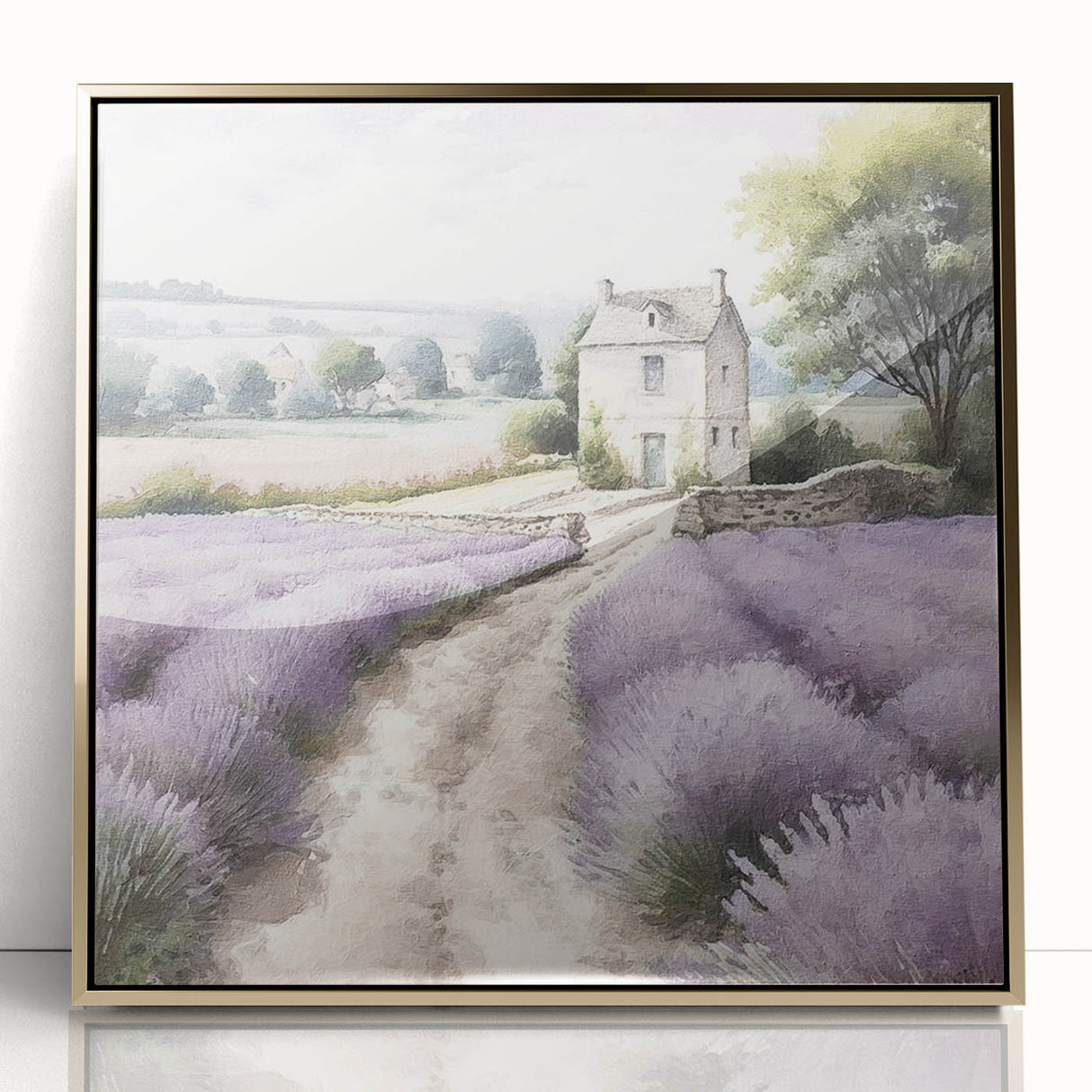 Framed acrylic wall art featuring a serene countryside landscape with rolling hills and golden hues, perfect for enhancing home decor and creating a tranquil atmosphere.