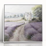 Framed acrylic wall art depicting a serene countryside landscape, featuring lush green fields and a clear blue sky, displayed in a sleek white frame. Ideal for enhancing home decor with a touch of nature.