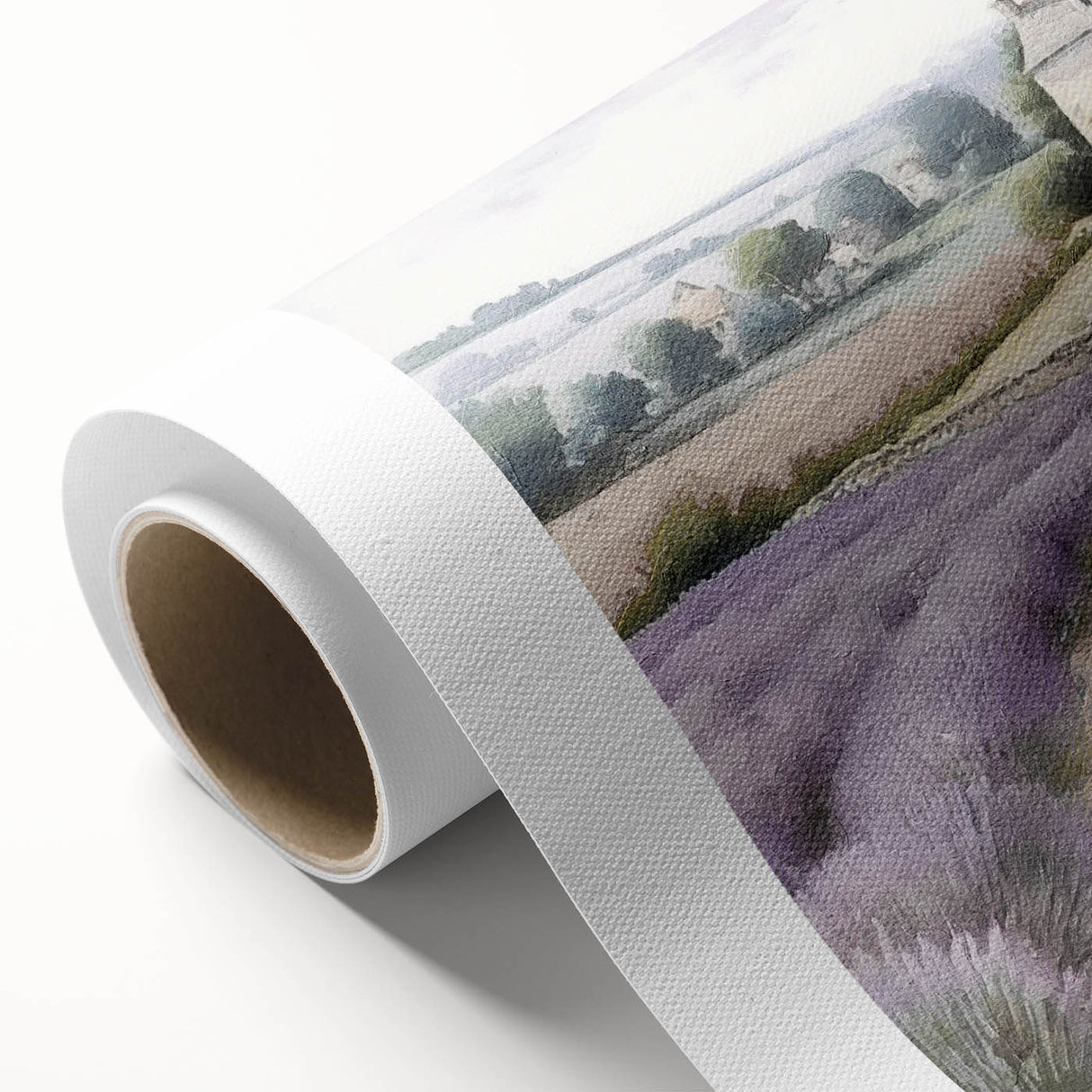 Serene landscape wall art on rolled canvas, showcasing vibrant green hills and a tranquil blue sky, perfect for enhancing home decor with nature's beauty.