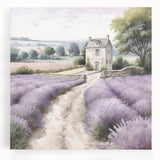 Stretched canvas wall art depicting a serene countryside landscape with rolling hills and a vibrant sunset, perfect for home decor or office settings.