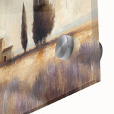 Close-up view of a vibrant acrylic landscape artwork showcasing serene countryside scenery, highlighting lush green fields and a clear blue sky. Ideal for home decor.