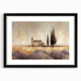 Framed black landscape artwork showcasing a serene countryside scene, featuring a white mat and sleek black frame, perfect for modern home decor. Ideal for enhancing living spaces with natural beauty and elegance.