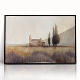 Framed acrylic landscape art depicting a serene countryside scene with lush greenery and rolling hills, presented in a sleek black frame for an elegant touch.