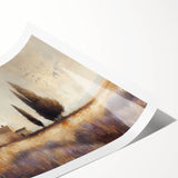 Rolled print showcasing a serene countryside landscape with rolling hills, vibrant green fields, and a clear blue sky, presented in a protective cardboard tube.