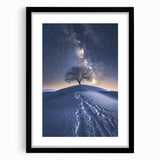 Black framed landscape artwork showcasing a serene desert scene, featuring warm earthy tones and a stylish mat, ideal for home or office decor.