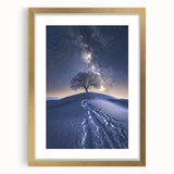 Elegant gold-framed desert landscape artwork with a mat, showcasing vibrant colors and intricate details, perfect for home decor or gallery displays.