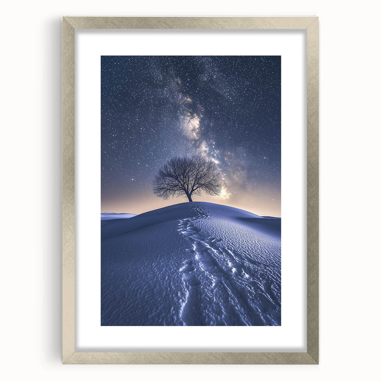 Desert landscape framed art showcasing vibrant colors in a silver frame with a white mat, perfect for modern home decor. Ideal for nature enthusiasts and art lovers.