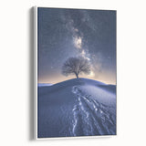 Framed canvas artwork showcasing a stunning desert landscape with vibrant colors and intricate details, displayed from a side view against a neutral background.