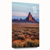 Side view of a modern acrylic glass artwork showcasing vibrant desert dunes, highlighting its sleek design without visible pins, perfect for contemporary decor.