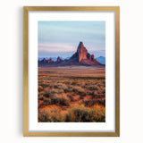 Framed landscape art print depicting serene rolling sand dunes under a clear blue sky, featuring a luxurious gold mat and elegant frame, perfect for home decor.