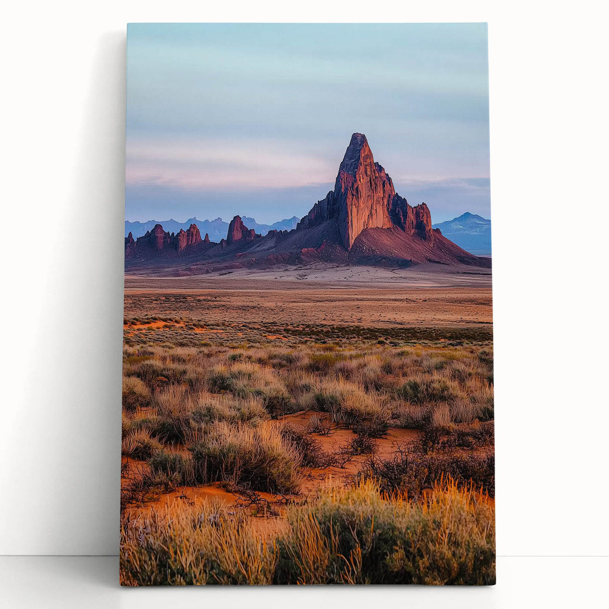 Vibrant stretched canvas artwork depicting serene sand dunes under a blue sky, ideal for enhancing modern interior decor. Perfect for nature lovers and art enthusiasts.