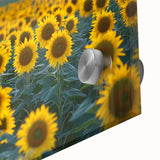 Close-up of a vibrant acrylic glass artwork depicting lush green fields under a clear blue sky, showcasing intricate details and a glossy finish, perfect for home decor.